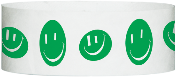 A Tyvek® 1" X 10" Happy Face Green wristband