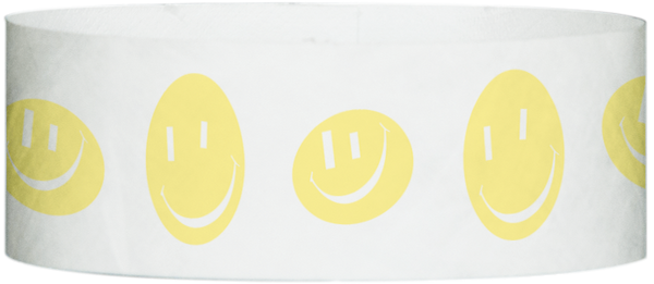 A Tyvek® 1" X 10" Happy Face Yellow Glow wristband