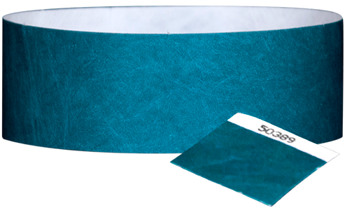 A 1" Tyvek® with stub solid Aqua wristband