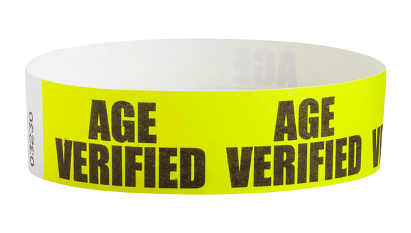 A Tyvek®  3/4" x 10" Sheeted Pattern Age Verified Black wristband