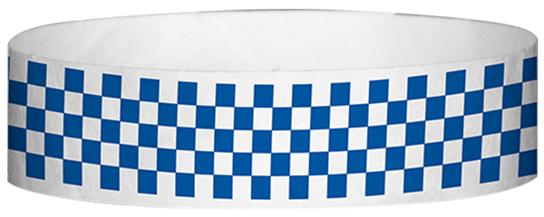 A Tyvek® 3/4" X 10" Checkerboard Blue wristband