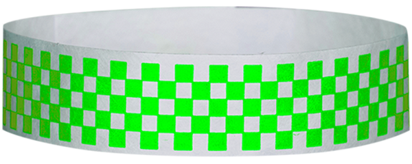 A Tyvek® 3/4" X 10" Checkerboard Neon Lime wristband