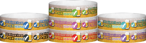 A Tyvek® 3/4" X 10" Drinking Age Verified Beer Glass Wristbands