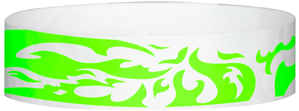 A Tyvek® 3/4" X 10" Flames Neon Lime wristband