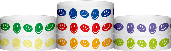 A Tyvek® 3/4" X 10" Happy Face Wristbands