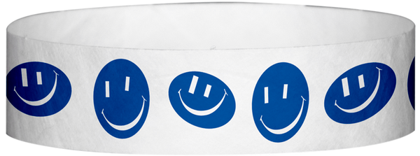 A Tyvek® 3/4" X 10" Happy Face Blue Wristband