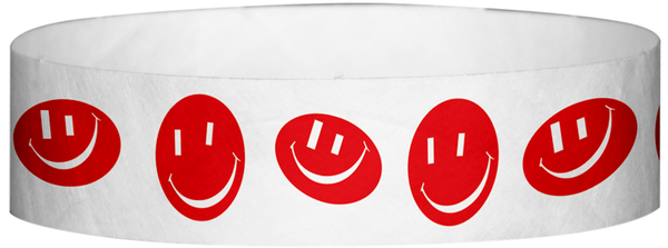 A Tyvek® 3/4" X 10" Happy Face Red Wristband