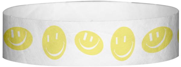 A Tyvek® 3/4" X 10" Happy Face Yellow Glow Wristband