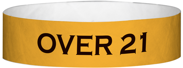 A Tyvek® 3/4" X 10" Over 21 Neon Orange wristband