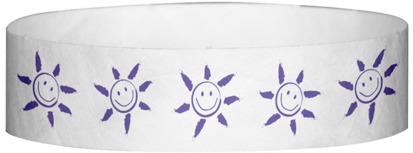 A Tyvek® 3/4" X 10" Sun Face Purple wristband