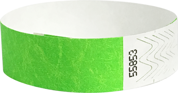 A 3/4" Tyvek® litter free solid Neon Lime wristband